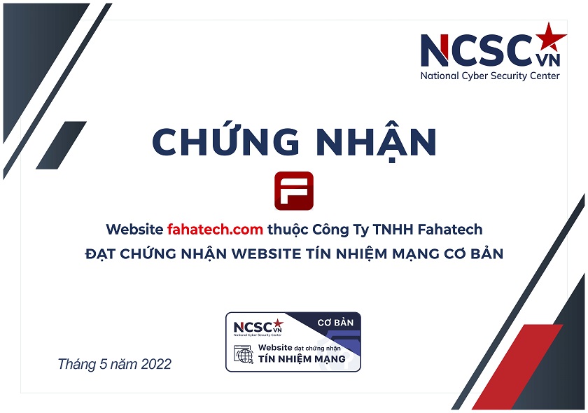 Công bố | Công Ty TNHH Fahatech đã đạt chứng nhận Website Tín nhiệm mạng cơ bản